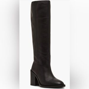 Waterproof Black Leather Knee-High Boots